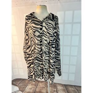 ASOS Design Curve Black White Animal Print Semi Sheer Button Front Blouse Sz 24